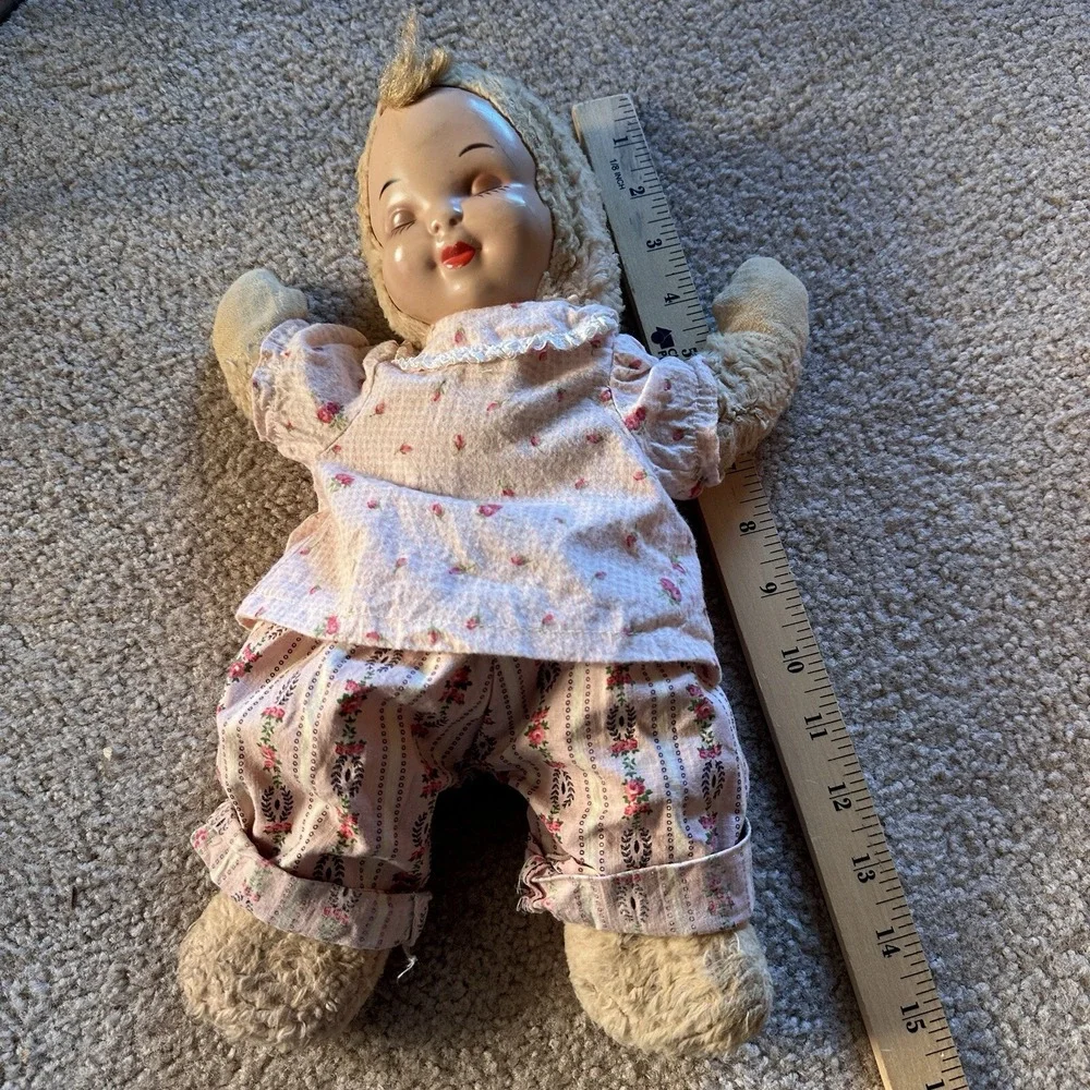 VTG 1940s Sleepyhead‎ Cuddle Baby Doll Toy Blonde 14.5 Inch Berry Straw Filled